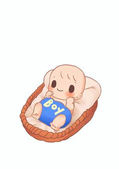 ジェンダー発表　男の子 女の子,報告,吹き出し,乳児,カゴ,ベッド,ジェンダーリビールカード,ジェンダーリビール,性別発表,girlのイラスト素材