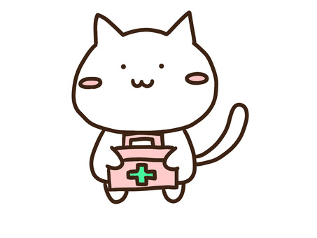 救急箱をもったかわいい白ね ねこ,救急箱,医療,動物,応急処置,応急手当て,けが,治療,処置,病気のイラスト素材