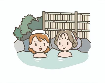 旅行011 温泉,露天風呂,風呂,岩風呂,旅館,ホテル,旅行,トラベル,旅,バカンスのイラスト素材