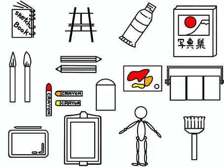 HOBBY　ITEM“お絵かき” hobby,item,趣味,絵画,絵描き,画集,スケッチブック,鉛筆,消しゴム,絵筆のイラスト素材