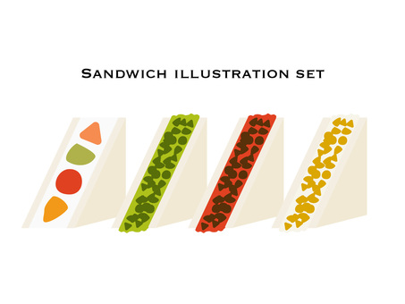 フラットシンプルなサンドウィッチイラスト サンドウィッチ,サンドイッチ,パン,フルーツサンド,野菜,たまご,卵,フラット,シンプル,アイコンのイラスト素材