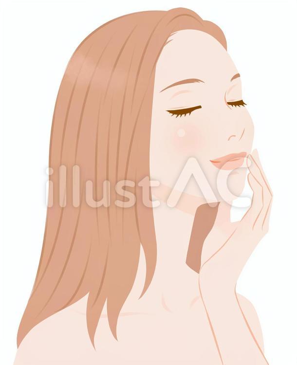 フェイスケアをする女性赤毛 フェイスケア,スキンケア,フェイシャルのイラスト素材