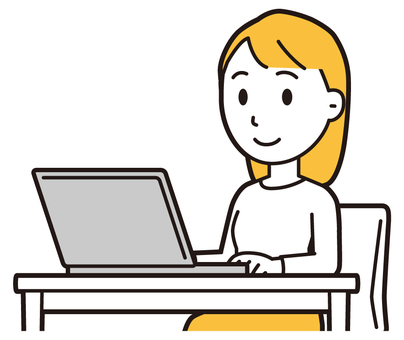  ロングヘア女性(黄)-059-バスト パソコン,笑顔,女性,女の子,人物,かわいい,微笑む,にっこり,ニコニコ,デスクのイラスト素材