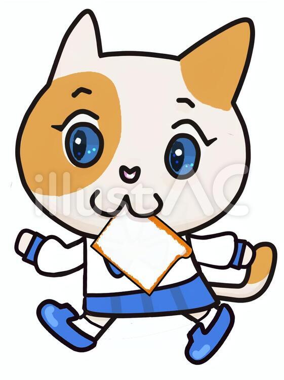 食パンを加えて走るセーラーねこちゃん セーラー服,制服,走るのイラスト素材