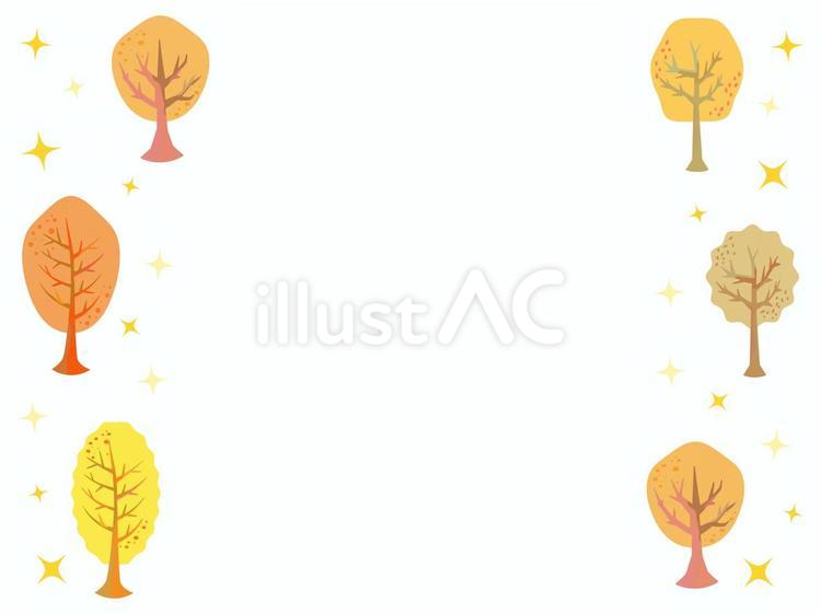 秋の紅葉した木々達のフレーム素材　1 秋,紅葉,もみじのイラスト素材