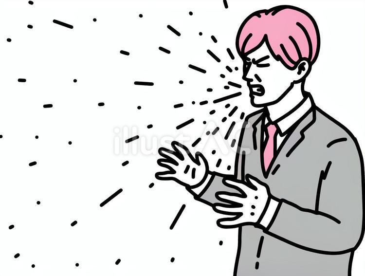 くしゃみをして飛沫を飛ばす男性 くしゃみ,飛沫,飛ばすのイラスト素材