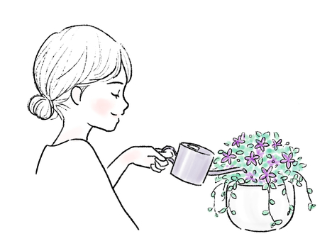 花に水をあげる人２ 花,水,あげる,人,植物,人物,女性,女の人,女の子,女子のイラスト素材