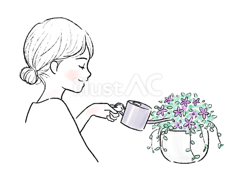 花に水をあげる人２ 花,水,あげるのイラスト素材