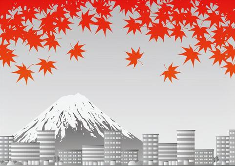 秋の紅葉とモノトーンの日本の街 秋,紅葉,日本,富士山,ビル,オフィス,都会,背景のイラスト素材