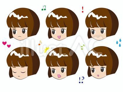 おかっぱ女の子顔 6種類