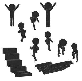 棒人間　ペパクラ風　階段を昇る　階段別３ 挫折,階段,ステップアップ,キャリアアップ,上がる,昇る,上昇,ゴール,達成,出世のイラスト素材