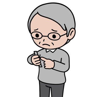 スマホ操作 スマホ,操作,困惑,困る,故障,分からない,苦悩,苦しみ,クレーム,おじいさんのイラスト素材