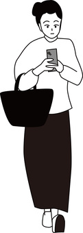 Illustration, пешеход, прогулка, смартфон, 