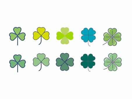 Illustration, trevo, definir, quatro folhas, 