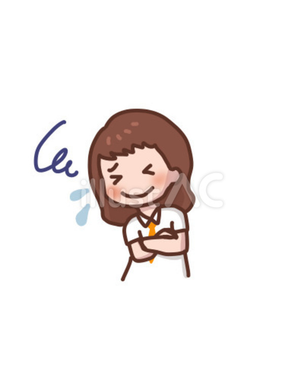 微笑みながらも困り顔をする女の子 困った,汗,腕組みのイラスト素材