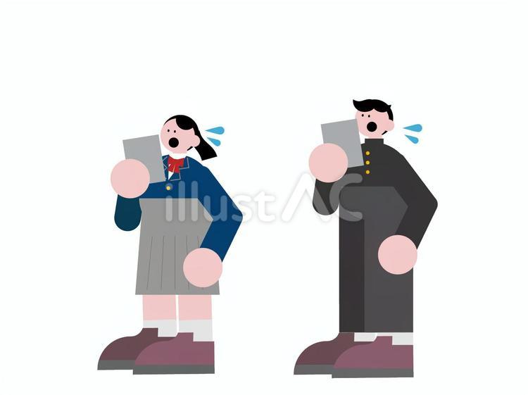 スマホを見て焦る男子と女子 学生,スマホ,おしゃれのイラスト素材