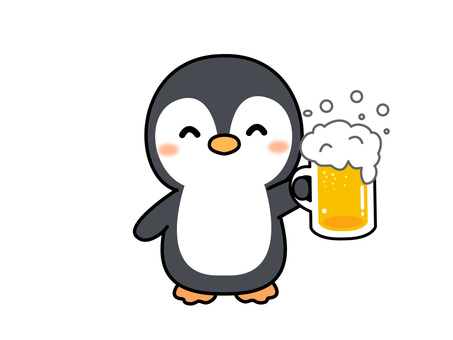 ペンギン（ビール） ペンギン,ビール,ジョッキ,泡,酒,夏,挿絵,ワンポイント,シンプル,透過のイラスト素材