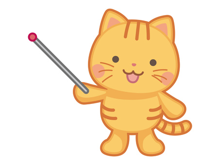 指示棒を持つ猫のイラスト 猫,指示棒,動物,キャラクター,かわいい,イラスト,カットのイラスト素材