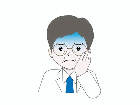 頬に手をあてて青ざめる白衣メガネ 医師,人物,医療,病院,クリニック,保健,医者,専門職,研究者,研究職のイラスト素材