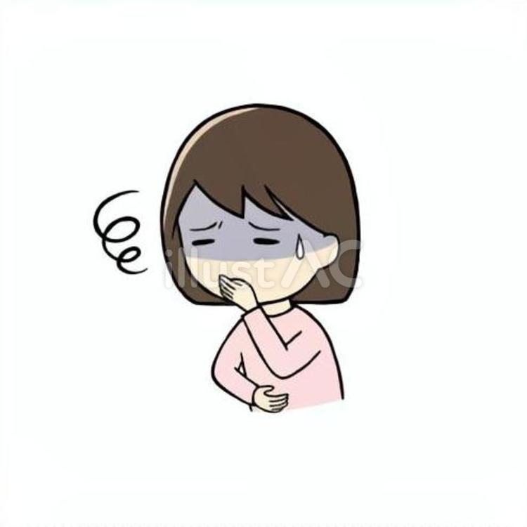 吐き気がして口をおさえる小学生女児 吐き気,気持ち悪い,嘔気のイラスト素材