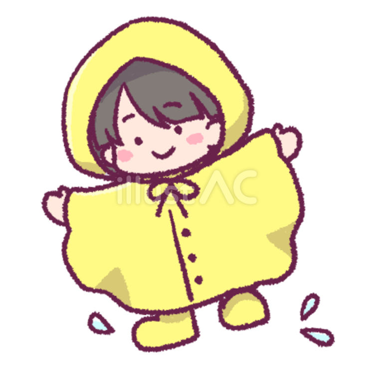 雨合羽を着ている子どもの手描きイラスト 雨合羽,子ども,梅雨のイラスト素材