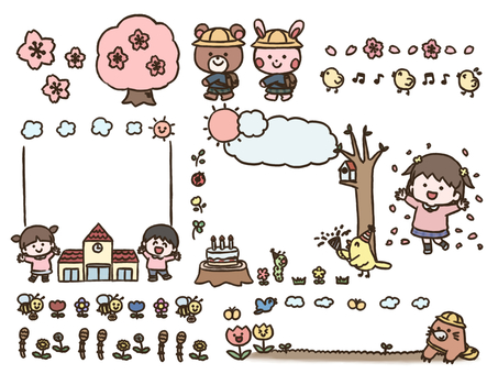 おたよりに使えるフレームセット(太線版) フレーム,飾り線,飾り枠,見出し,タイトル,春,桜,花,ウサギ,クマのイラスト素材
