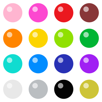 光沢のある丸い玉 カラフルな16色セット 玉,球,カラフル,ボール,デコレーション,玉飾り,ガム,チョコ,飴玉,お菓子のイラスト素材