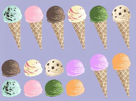 Illustration, ice cream, set, waffle corn, 