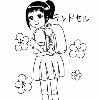 Coloring book with school bag and girl, , JPG and PNG