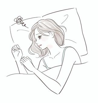 眠れなくて困る女性 人物,女性,不眠症,寝る,睡眠,眠る,ベッド,夜,不眠,悩むのイラスト素材