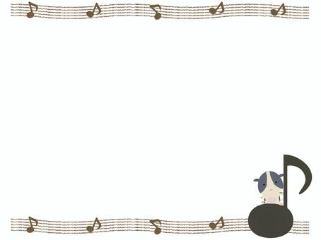 音符に座っているウシ（フレーム） 音符,牛,動物,かわいい,音楽,フレームのイラスト素材
