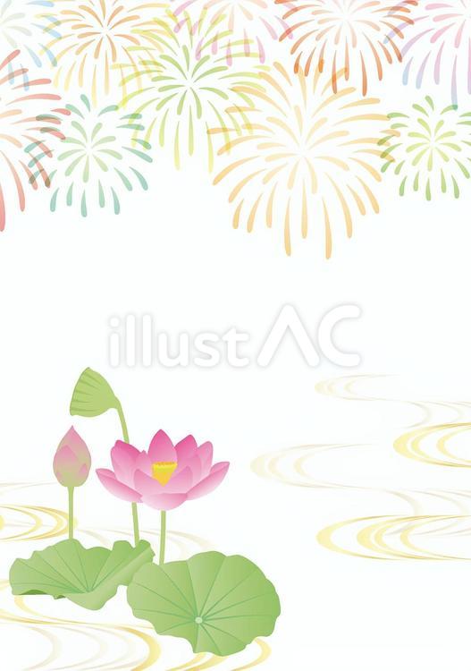 花火とハスの和風背景 1 花火とハスの和風背景 1 花火,打ち上げ花火,ハスのイラスト素材
