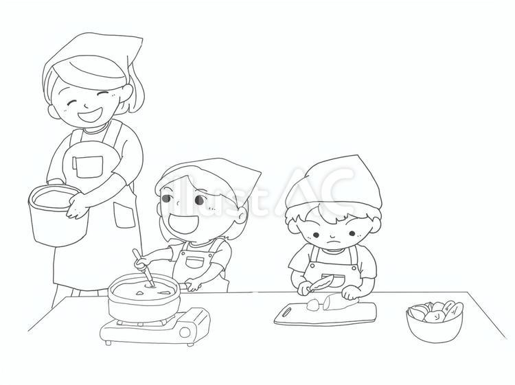 園でのカレー作り 子ども,幼稚園,保育園のイラスト素材
