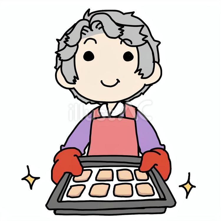 上手にクッキーを焼くおばあさん おばあさん,クッキー,焼くのイラスト素材