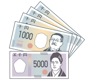 偉人のお札:九千円(2) 偉人のお札:九千円(2) お札,紙幣,お金,5000,1000,五千円札,千円札,偉人,人物,津田のイラスト素材
