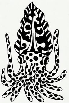 曼荼羅イカ1 曼荼羅イカ1 イカ,モノクロ,魚介類のイラスト素材