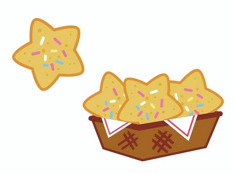 星型のクッキー クッキー,星型,スター,星,カゴ,バスケット,お菓子,スイーツ,デザート,おやつのイラスト素材