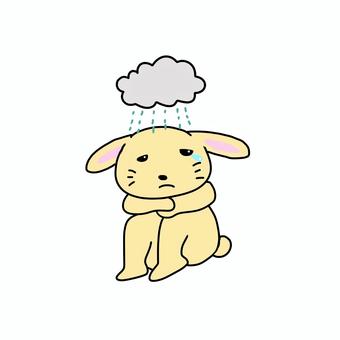 ブルーな気分なうさぎ うさぎ,動物,キャラ,ポップ,かわいい,ブルー,悲しい,寂しい,雲,雨のイラスト素材
