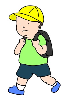 太った小学生男子　カラー 肥満,男児,小学生,子供,全身,ランドセル,カラーのイラスト素材