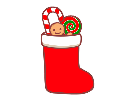 ブーツ型プレゼント クリスマスプレゼント,ブーツ,キャンディ・ケイン,ロリポップ・キャンディ,ジンジャーマン,お菓子,プレゼント,クリスマス,聖夜,イヴのイラスト素材