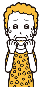  大阪のおばちゃん(黄)-096-バスト 混乱,おばちゃん,大阪,ヒョウ柄,おばはん,中年,女性,関西,派手,おばさんのイラスト素材