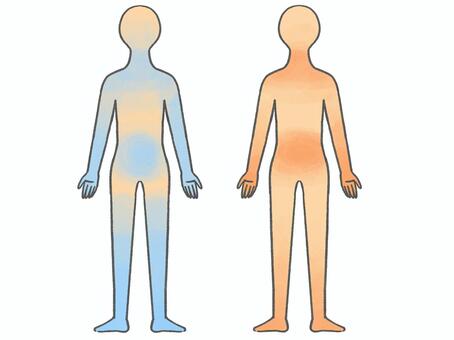 冷えている体暖かい体 全身,手,足,シンプル,冷え,温かい,比較,イメージ,健康,美容のイラスト素材