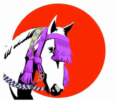 祭り馬と日の丸 馬,日の丸,祭事,紫,赤,顔,午,新年,年賀のイラスト素材