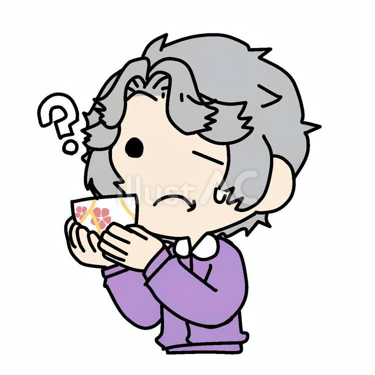 湯呑と分からないおばあさん おばあさん,湯呑,わからないのイラスト素材