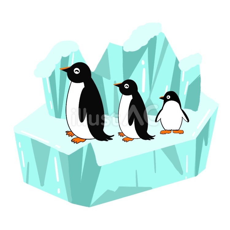 氷島とペンギン　手描き ペンギン,夏,氷のイラスト素材