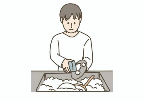 食器洗いをするお父さん 食器洗い,家事,お父さん,育児,子育て,家族,協力,シンク,泡,皿のイラスト素材