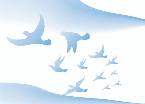 野鳥飛ぶ　 野鳥,飛ぶ,群れ,移動,渡り鳥,空,見上げる,グラデ,シルエット,青のイラスト素材