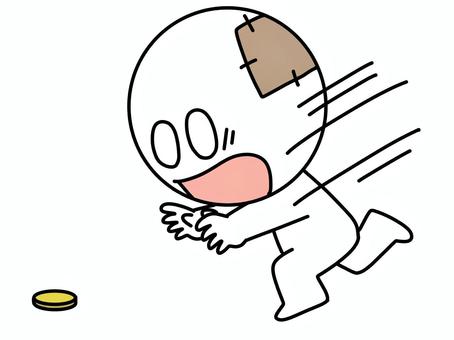 落ちているコインに突進する棒人間 棒人間,貧乏,コイン,お金,ダッシュ,走る,貧しい,必死,突進,かわいいのイラスト素材