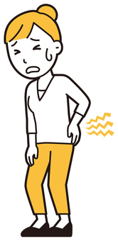  お団子主婦(黄)-423-全身 腰痛,女性,主婦,ママ,長袖,シャツ,半端袖,お団子,アップヘア,母のイラスト素材