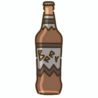 黒色のラベルがついてる薄茶色のビール瓶３